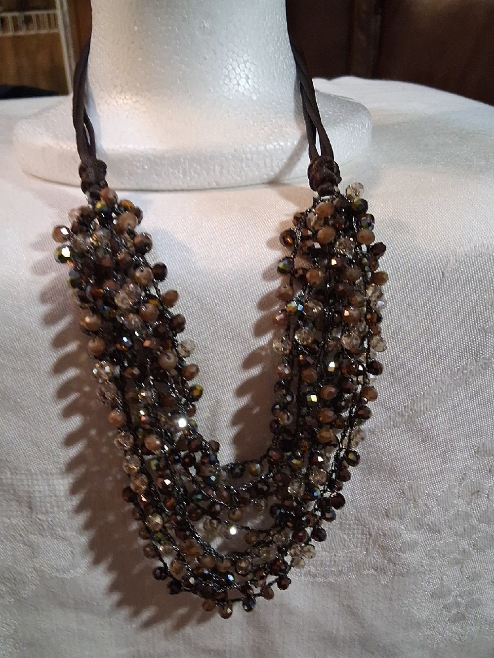 Vintage Multi-Strand Beaded Necklace in Brown and Gold